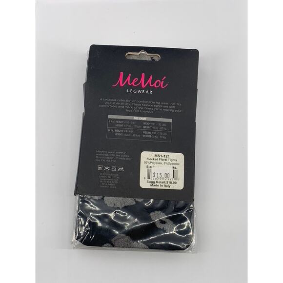 MEMOI Women's Black Floral Flocked Knit Pull-On Tights SZ M/L - Picture 2 of 8